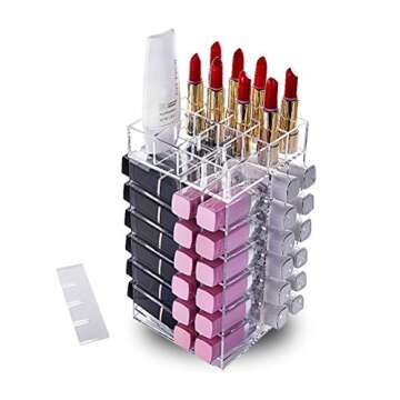 HBlife Lipstick Holder, Acrylic Rotating 64 Lipstick Tower Organizer Spinning Lipstick Tower Lipglos...