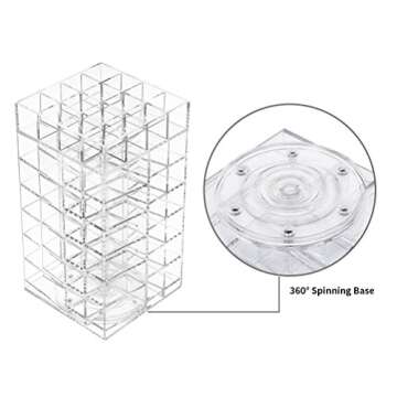 HBlife Lipstick Holder, Acrylic Rotating 64 Lipstick Tower Organizer Spinning Lipstick Tower Lipgloss Holder with Removable Dividers