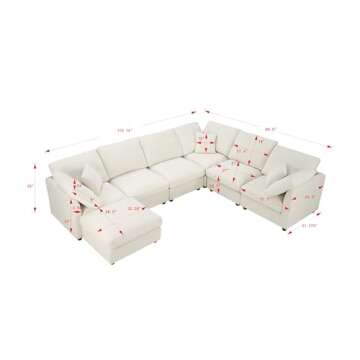 Oversized Modular Cushions Sectional Sofa Couch with Movable Ottoman ,L-Shaped Corner Low Back Deep ...