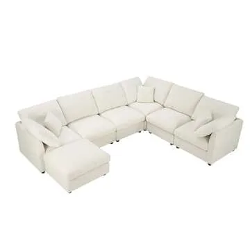 Oversized Modular Cushions Sectional Sofa Couch with Movable Ottoman ,L-Shaped Corner Low Back Deep Seat Spacious Sectional & Couch Convertible Sleeper Sofabed for House Apartment Living Room Sets