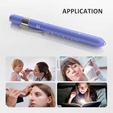 CAVN Pen Light with Pupil Gauge LED Penlight for Nurses Doctors, 2 Pcs Reusable Medical Penlight for Nursing Students (White/Bluish Purple)