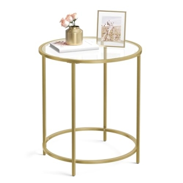 Chic VASAGLE Round Side Table with Stylish Glass Top