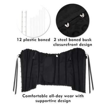 SZIVYSHI Corset Tops for Women, Bustier Shapewear Lingerie, Fashion Lace Waist Push Up Bodysuit Vest, Strapless Vintage Victorian Overbust Bodice for Night Out (Black,L)