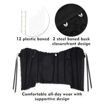 SZIVYSHI Corset Tops for Women, Bustier Shapewear Lingerie, Fashion Lace Waist Push Up Bodysuit Vest, Strapless Vintage Victorian Overbust Bodice for Night Out (Black,L)