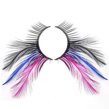 Colorful Rainbow Feather Eyelashes for Bold Costumes