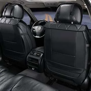 Carshaping Universal Car Seat Cover Full Surrounded by Breathable Crown Soft Leather Front Car Seat Cushion (1PCS Front Seat No Pillow)