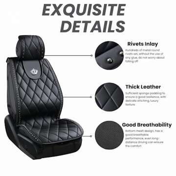 Carshaping Universal Car Seat Cover Full Surrounded by Breathable Crown Soft Leather Front Car Seat Cushion (1PCS Front Seat No Pillow)