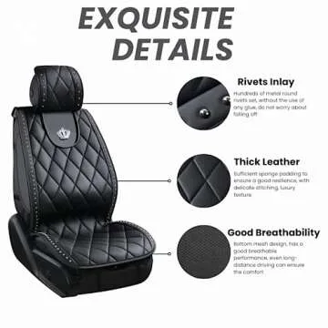 Carshaping Universal Car Seat Cover Full Surrounded by Breathable Crown Soft Leather Front Car Seat Cushion (1PCS Front Seat No Pillow)