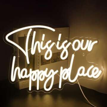 NOSUN This is Our Happy Place Neon Sign Happy Place Neon Signs for Wall Decor Dimmable Warm White LE...