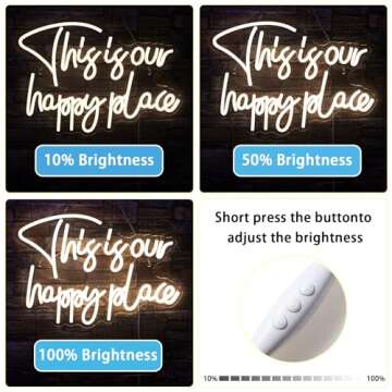 NOSUN This is Our Happy Place Neon Sign Happy Place Neon Signs for Wall Decor Dimmable Warm White LED Signs for Bedroom Classroom Man Cave Home Bar Birthday Party Game Zone Decor Neon Classroom Sign