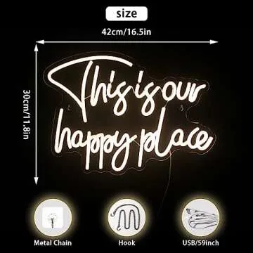 NOSUN This is Our Happy Place Neon Sign Happy Place Neon Signs for Wall Decor Dimmable Warm White LED Signs for Bedroom Classroom Man Cave Home Bar Birthday Party Game Zone Decor Neon Classroom Sign
