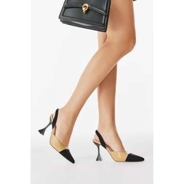 Coutgo Women's Slingback Pumps Pointed Toe Slip On Stiletto Heels Patchwork Dress Party Shoes Khaki/Black