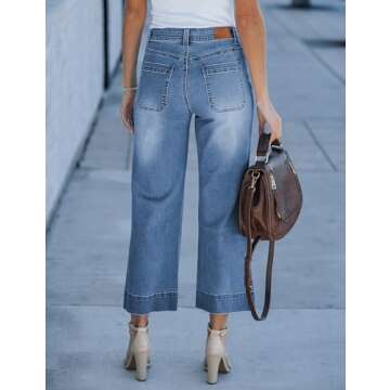 luvamia Wide Leg Jeans for Women Trendy High Waisted Flare Jeans Cropped Denim Pants Stretchy Baggy ...