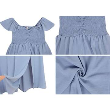 Anna-Kaci Ruffled Cap Sleeve Smocked Ruche Bodice Front Slit Maxi Long Beach Vacation Dress,