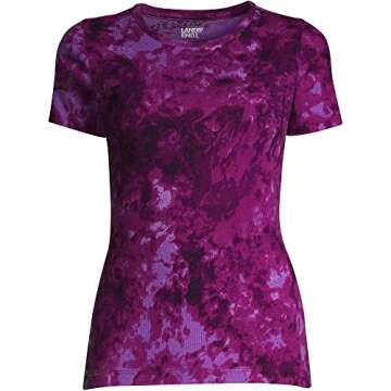 Lands' End Women Short Sleeve Shaped 1x1 Rib Crew Violet Rose Tie Dyes Regular Small