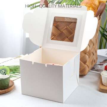 TOXOY 9PCS White Cookie Boxes, 6"x6"x5" Cake Container with Window Treat Boxes with Stickers for Holiday Gatherings Birthday Wedding Bakery Stores