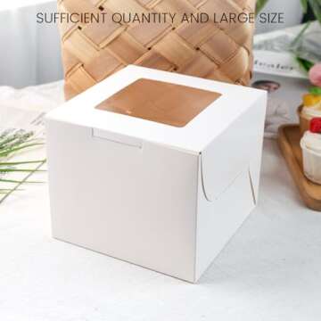 TOXOY 9PCS White Cookie Boxes, 6"x6"x5" Cake Container with Window Treat Boxes with Stickers for Holiday Gatherings Birthday Wedding Bakery Stores