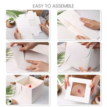 TOXOY 9PCS White Cookie Boxes, 6"x6"x5" Cake Container with Window Treat Boxes with Stickers for Holiday Gatherings Birthday Wedding Bakery Stores