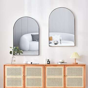 ELEHUME Arched Wall Mirror for Decor 23.6"*35.4", 24.2lb, Modern Black Framed Wall Mirror for Living Room Bathroom Bedroom Entryway