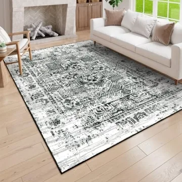 Lahome Boho Washable Living Room Rug 5x7 Area Rugs, Black and White Rugs for Bedroom Dining Room Low...