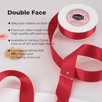 VATIN Double Face Hot Red Satin Ribbon - 1" x 25 Yards