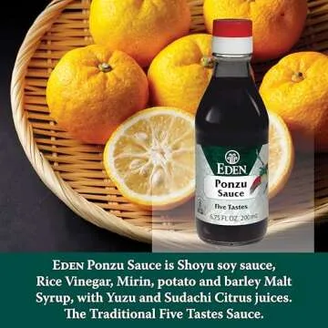 Eden Ponzu Sauce, Premium Traditional Five Flavor Umami Seasoning Made in Japan, Yuzu and Sudachi Juice, 6.75 fl oz Glass Bottle