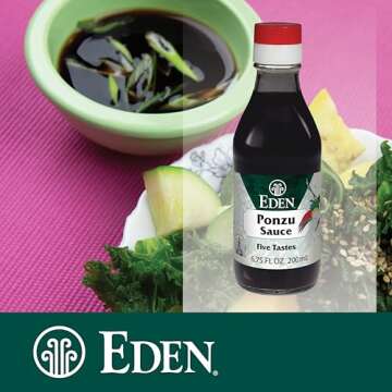 Eden Ponzu Sauce, Premium Traditional Five Flavor Umami Seasoning Made in Japan, Yuzu and Sudachi Juice, 6.75 fl oz Glass Bottle