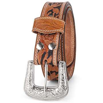 F&L CLASSIC mens Western full grain Leather belt Strap w/Snaps for Interchangeable Buckles, USA,