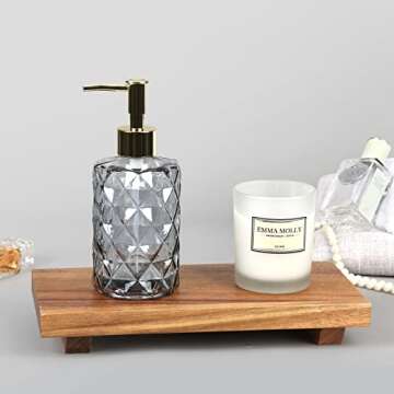 MERVAGIN Rustic Wooden Pedestal Stand Riser Tray, Soap Dish and Plant Holder for Kitchen and Bathroom Sink, Decorative Tray for Candles, Bottles, Makeup, and Guest Towels - Acacia