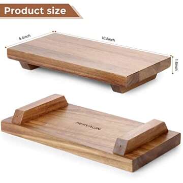 MERVAGIN Rustic Wooden Pedestal Stand Riser Tray, Soap Dish and Plant Holder for Kitchen and Bathroom Sink, Decorative Tray for Candles, Bottles, Makeup, and Guest Towels - Acacia