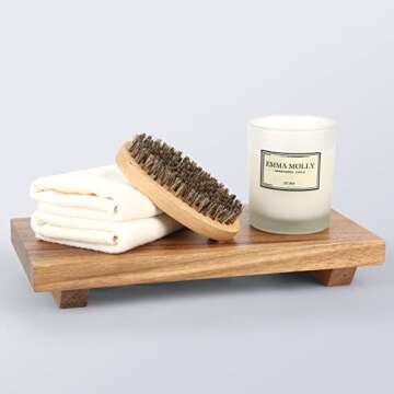 MERVAGIN Rustic Wooden Pedestal Stand Riser Tray, Soap Dish and Plant Holder for Kitchen and Bathroom Sink, Decorative Tray for Candles, Bottles, Makeup, and Guest Towels - Acacia