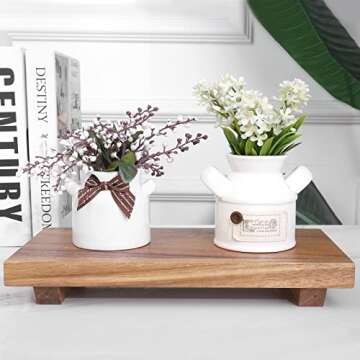 MERVAGIN Rustic Wooden Pedestal Stand Riser Tray, Soap Dish and Plant Holder for Kitchen and Bathroom Sink, Decorative Tray for Candles, Bottles, Makeup, and Guest Towels - Acacia