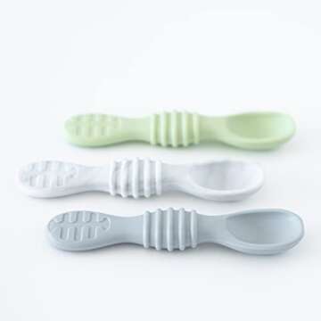 Bumkins Baby Utensil Set, Silicone Trainer Spoons for Dipping, Soft Tip, Self-Feeding, Chew, Baby Le...