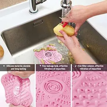 Shower Drain Hair Catcher 5 Pack Durable Silicone Drain Covers with Suction Cup Hair Catcher Shower Drain Hair Stopper Easy to Install and Clean Suit for Bathroom Bathtub and Kitchen