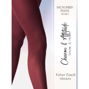 Charm and Attitude Burgundy Tights for Women | Wine Color Bordeaux Sheer Pantyhose | Maroon Stockings Nylons 40D - Burgundy, L