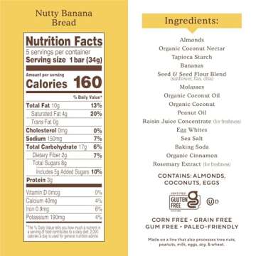 Simple Mills Nutty Banana Bread Soft Baked Almond Flour Bars, 5.99 OZ