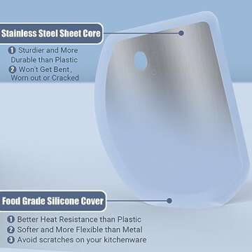 Silicone Dough Scraper with Stainless Steel Sheet, Curved Edge Flexible Bowl Scraper for Baking, Foo...