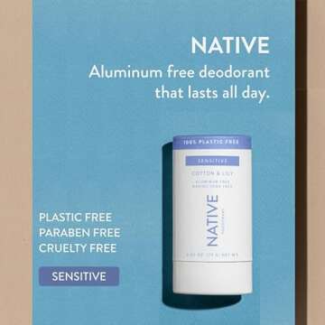 Native Plastic Free Deodorant for Effective 72 Hour Odor Control, Eco-friendly Cotton & Lily Scent f...