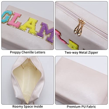 Trendy Preppy GLAM Chenille Letter Makeup Bag for Women Teens