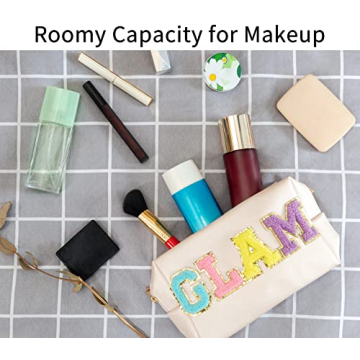 Trendy Preppy GLAM Chenille Letter Makeup Bag for Women Teens
