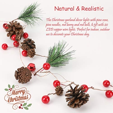 Luditek 6.5FT LED Christmas Garland with Pine Cone