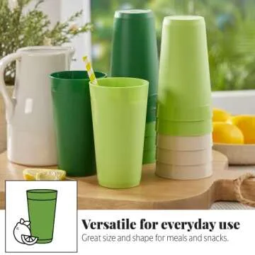 US Acrylic Newport 20 ounce Unbreakable Plastic Stackable Water Tumblers in Green Grove | Set of 12 Drinking Cups | Reusable, BPA-free, Made in the USA, Top-rack Dishwasher and Microwave Safe