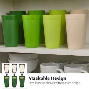 US Acrylic Newport 20 ounce Unbreakable Plastic Stackable Water Tumblers in Green Grove | Set of 12 Drinking Cups | Reusable, BPA-free, Made in the USA, Top-rack Dishwasher and Microwave Safe