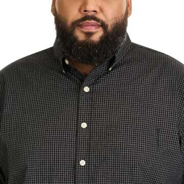 Van Heusen mens Big and Tall Wrinkle Free Short Sleeve Check Button Down Shirt, Black, X-Large Tall US