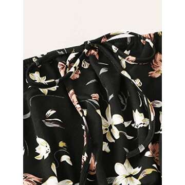 MakeMeChic Women's Casual Floral Print One Piece Knot Front Off Shoulder Romper Playsuit (Large, Multi-1)