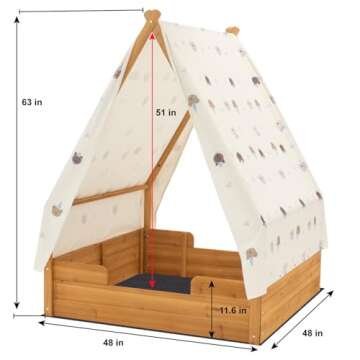 BIRASIL Triangular Wooden Sandbox with Canopy for Ages 3-8, Perfect for Backyard and Indoor Play