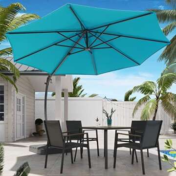 LAUSAINT HOME Outdoor Patio Umbrella with Base included, 11 FT Deluxe Curvy Cantilever Umbrella Heav...