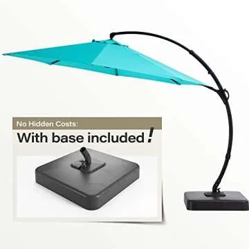 LAUSAINT HOME Outdoor Patio Umbrella with Base included, 11 FT Deluxe Curvy Cantilever Umbrella Heavy Duty Offset Hanging Umbrella with 360° Rotation for Market, Pool, Garden, Backyard, Deck (Turquoise Blue)
