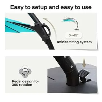 LAUSAINT HOME Outdoor Patio Umbrella with Base included, 11 FT Deluxe Curvy Cantilever Umbrella Heavy Duty Offset Hanging Umbrella with 360° Rotation for Market, Pool, Garden, Backyard, Deck (Turquoise Blue)