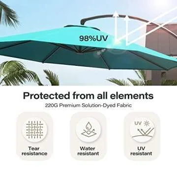LAUSAINT HOME Outdoor Patio Umbrella with Base included, 11 FT Deluxe Curvy Cantilever Umbrella Heavy Duty Offset Hanging Umbrella with 360° Rotation for Market, Pool, Garden, Backyard, Deck (Turquoise Blue)